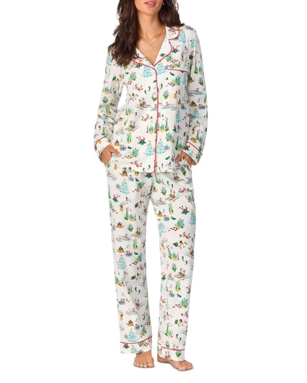 BedHead Tis the Sea-Son Long Sleeve Notch Knit Holiday PJ Set Large
